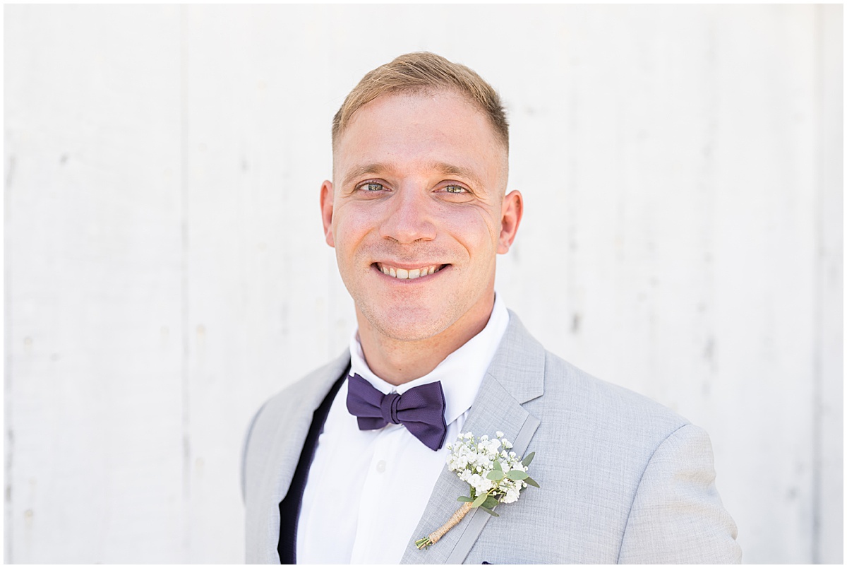 Outdoor groom portrait at White Willow Creek Barn wedding in Frankfort, Indiana