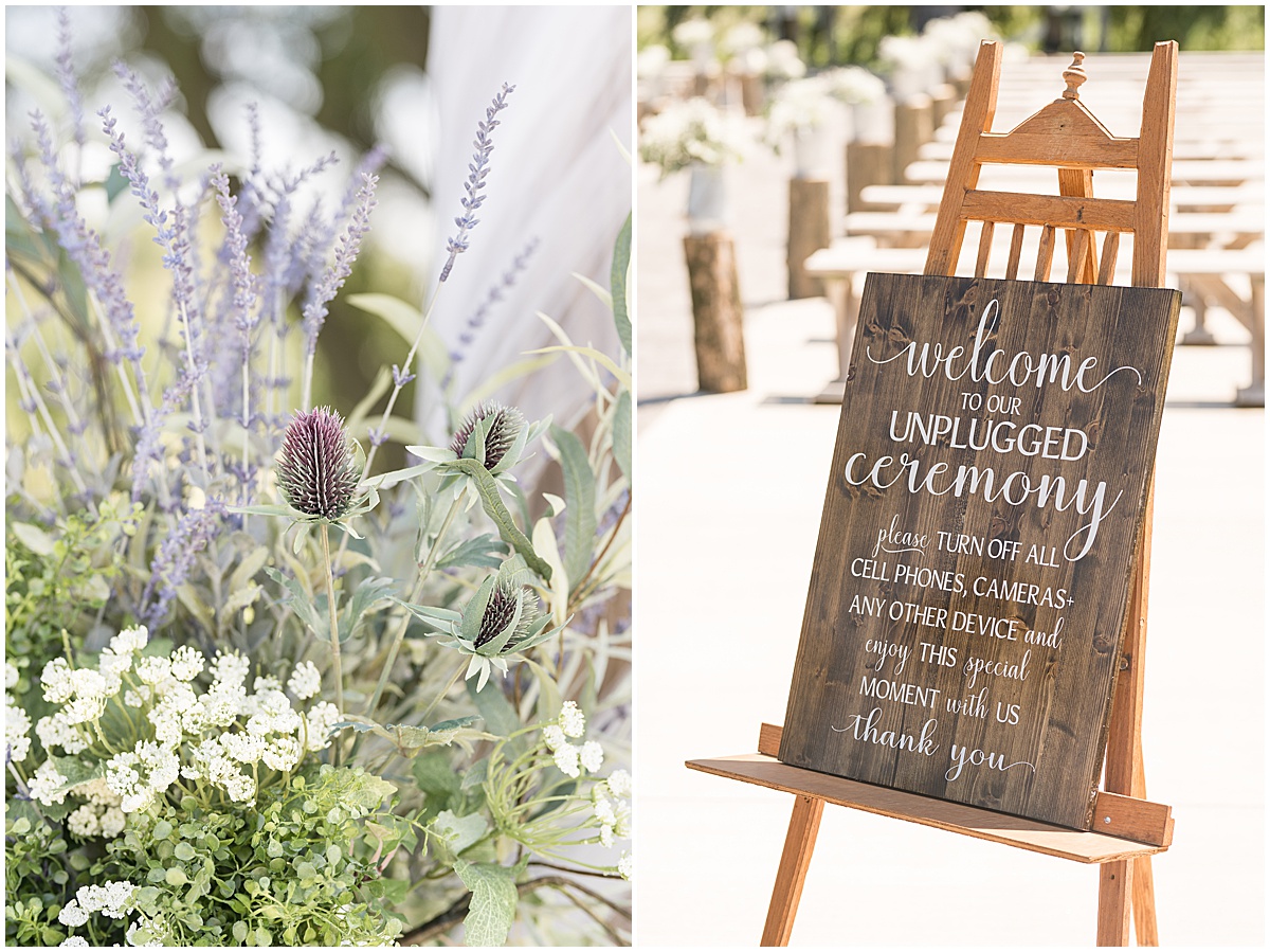Welcome sign at outdoor White Willow Creek Barn wedding in Frankfort, Indiana