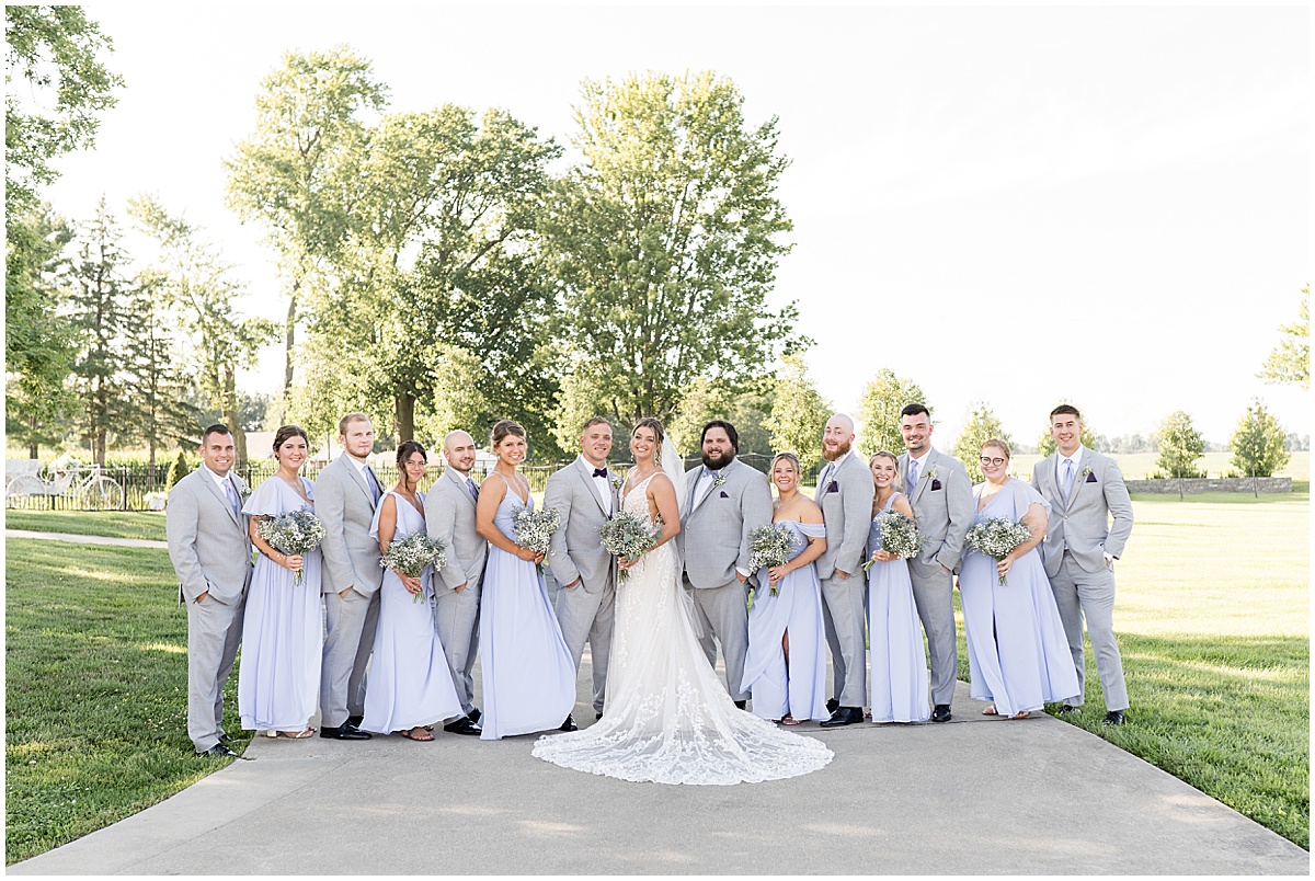 Full bridal party at White Willow Creek Barn wedding in Frankfort, Indiana