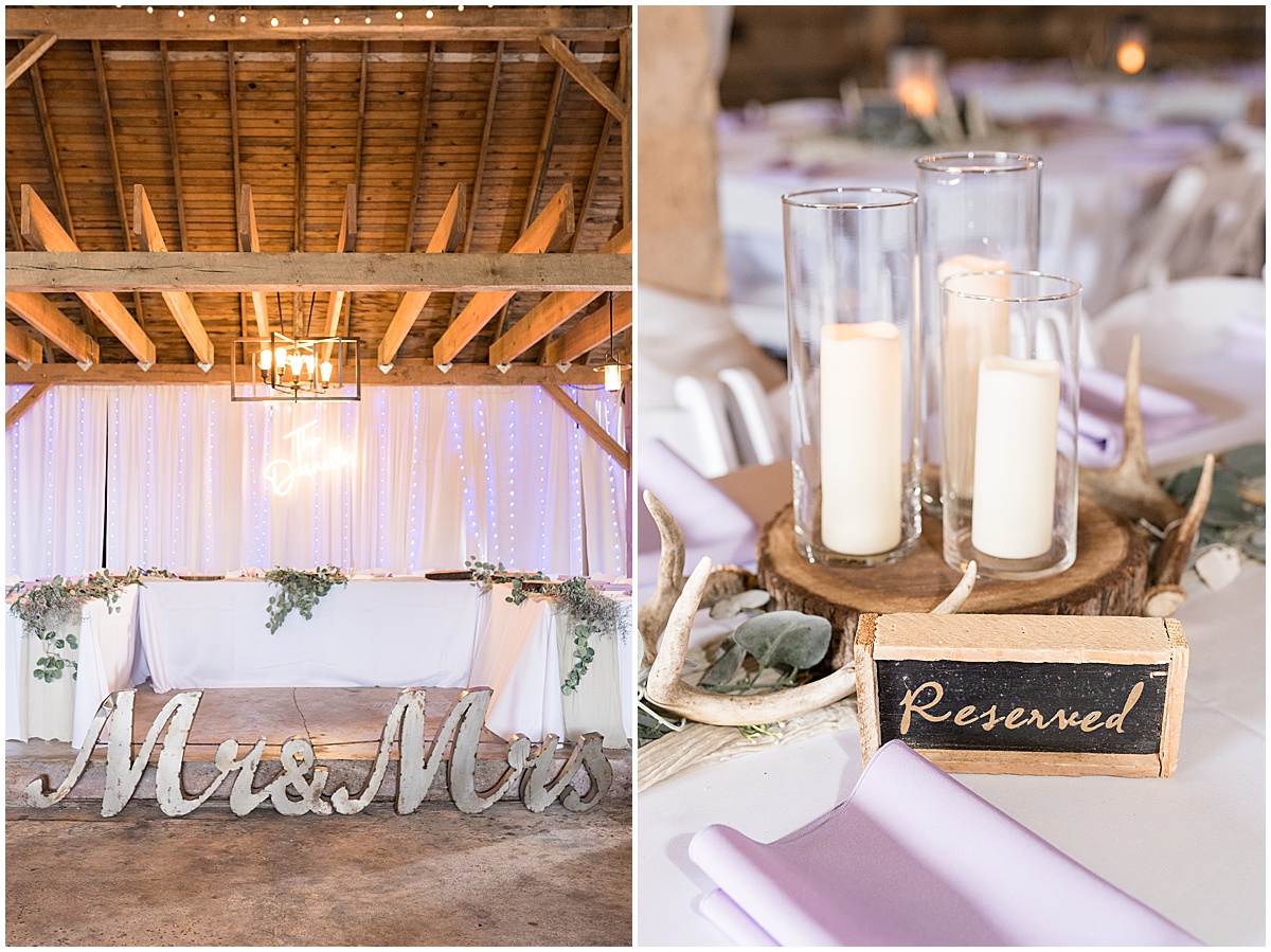 Couple table setting at White Willow Creek Barn wedding in Frankfort, Indiana