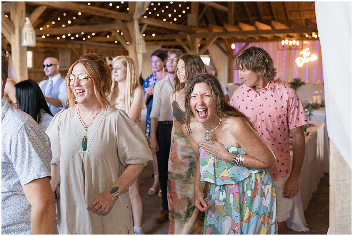 Reception dancing at White Willow Creek Barn wedding in Frankfort, Indiana