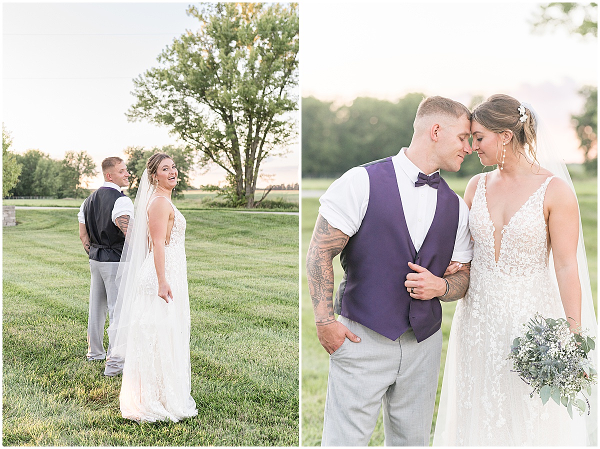 Bride and groom get close after White Willow Creek Barn wedding in Frankfort, Indiana