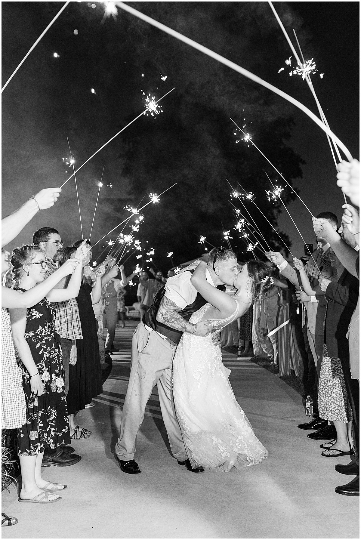 Sparkler exit at White Willow Creek Barn wedding in Frankfort, Indiana