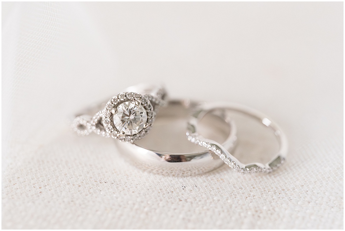 Close up of diamond ring at private property wedding in Peru, Indiana
