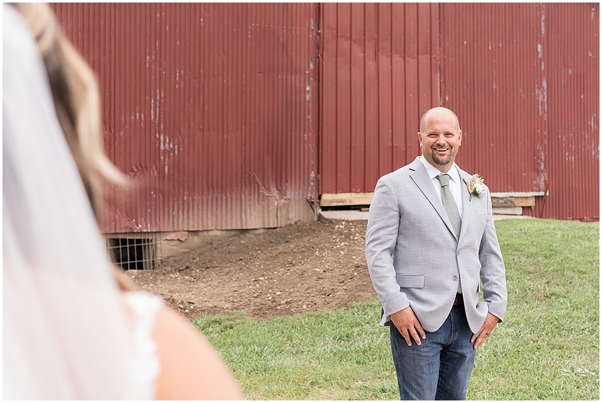First look with father of the bride before private property wedding in Peru, Indiana