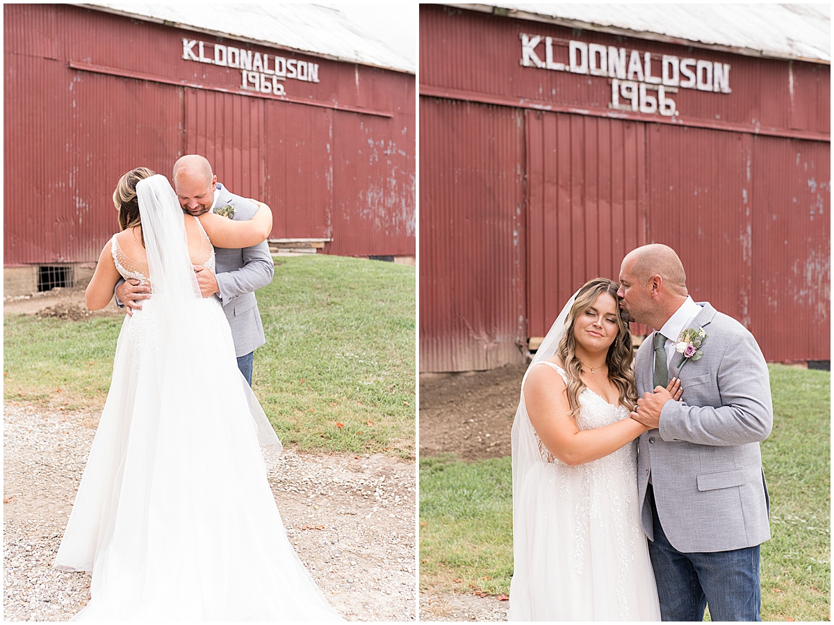 Father of bride kisses bride before private property wedding in Peru, Indiana