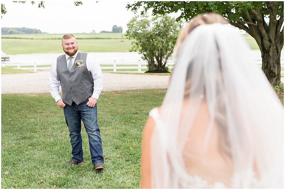 Groom's reaction to bride before private property wedding in Peru, Indiana