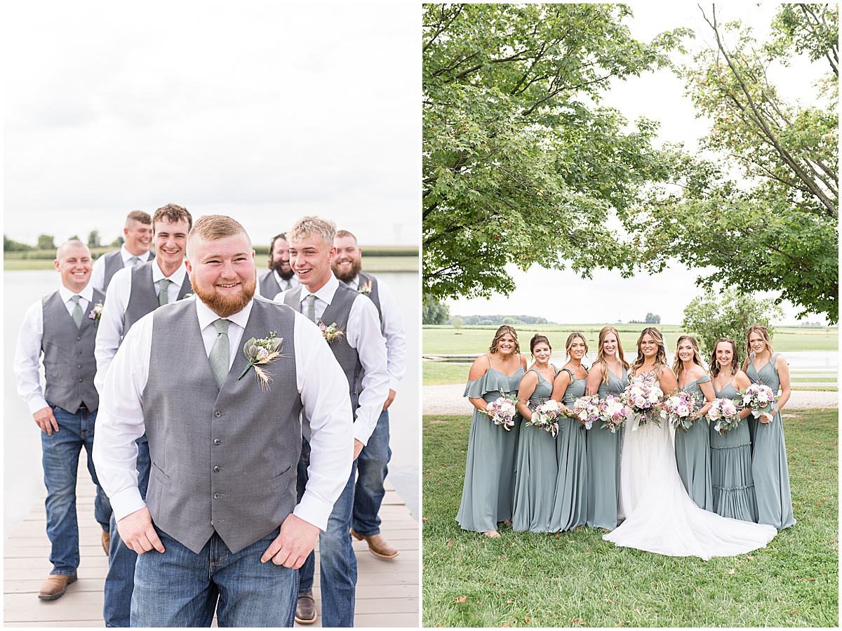 Bridal party portraits outside at private property wedding in Peru, Indiana
