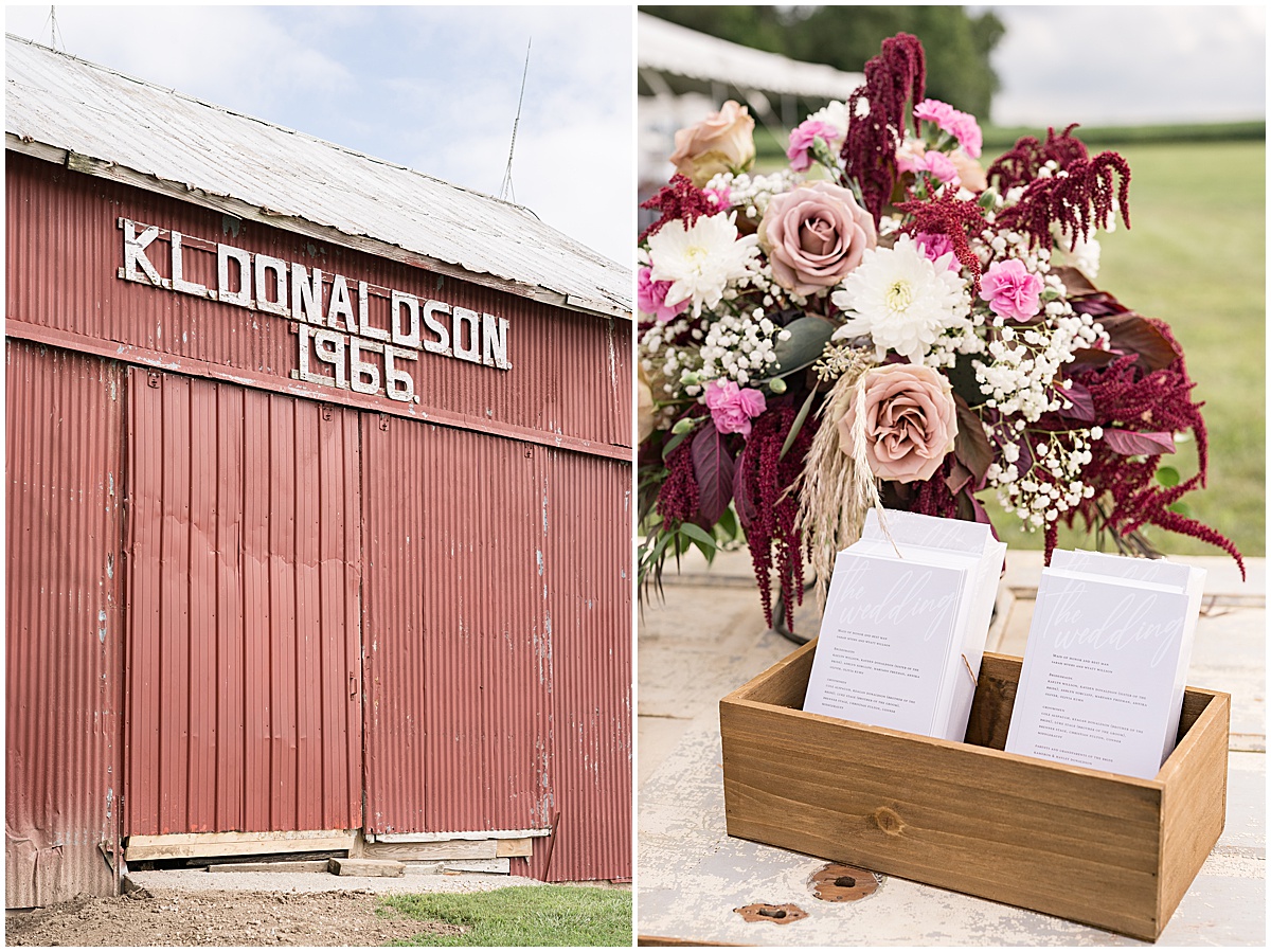 Barn and ceremony details at private property wedding in Peru, Indiana