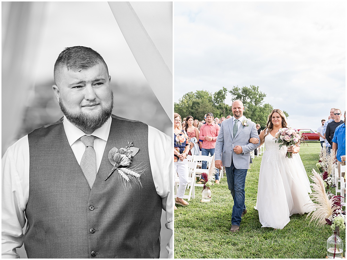 Groom sees bride walk down the aisle at private property wedding in Peru, Indiana