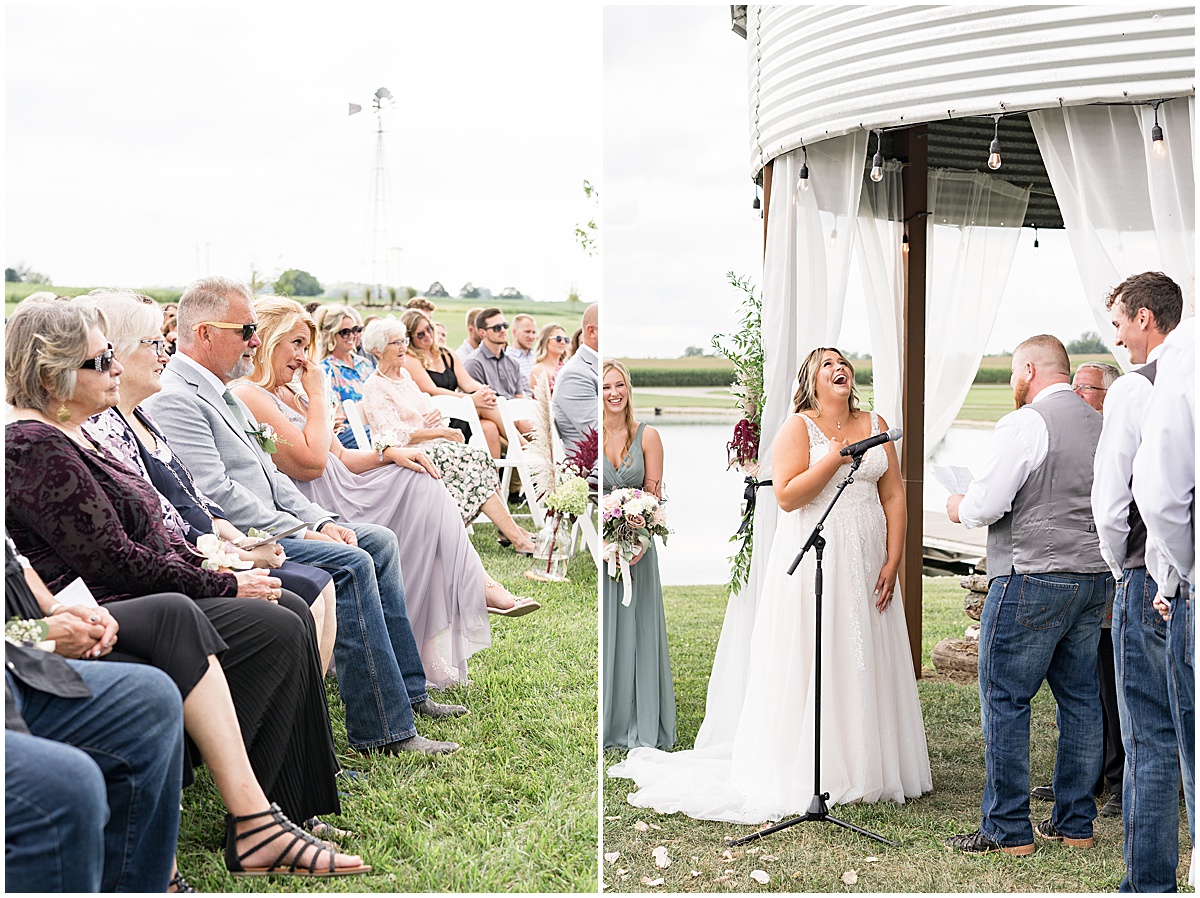 Bride laughs at vows during private property wedding in Peru, Indiana