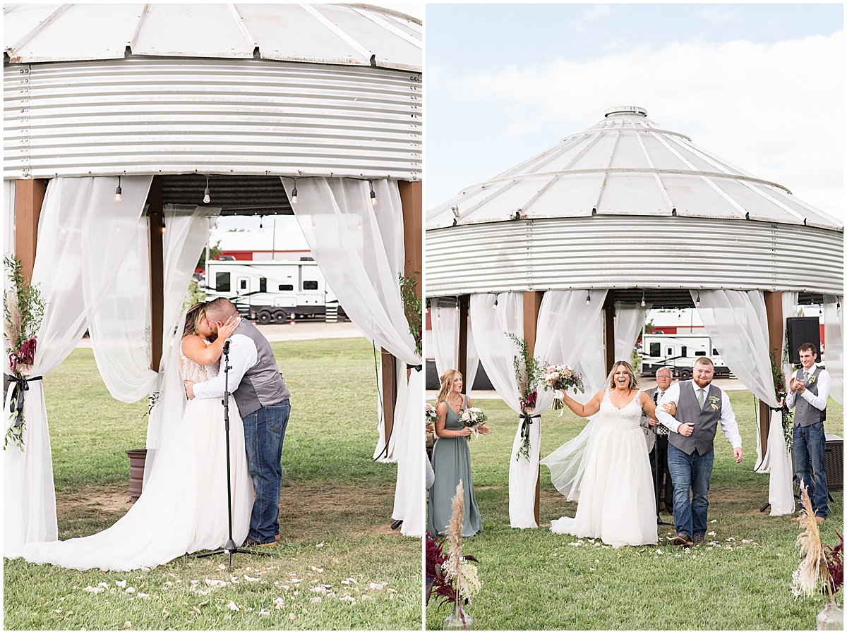 Ceremony kiss at private property wedding in Peru, Indiana