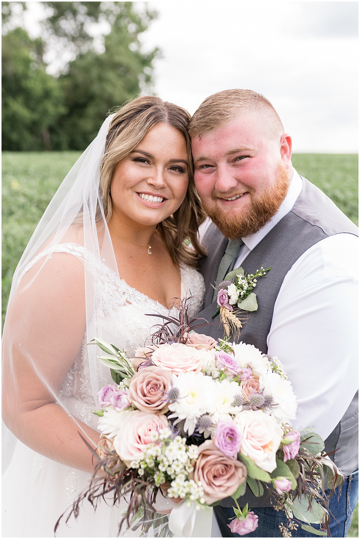 Couple portrait outside at private property wedding in Peru, Indiana