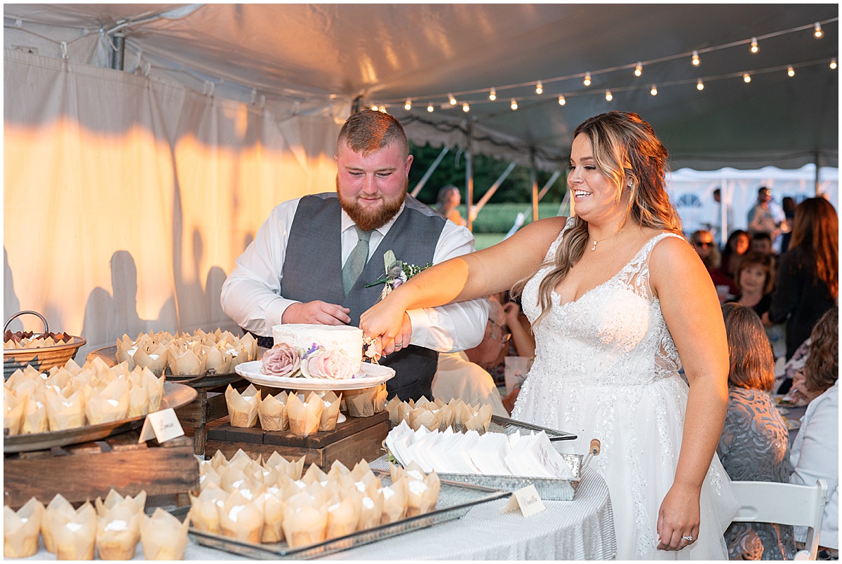 Newlyweds cut cake at private property wedding in Peru, Indiana