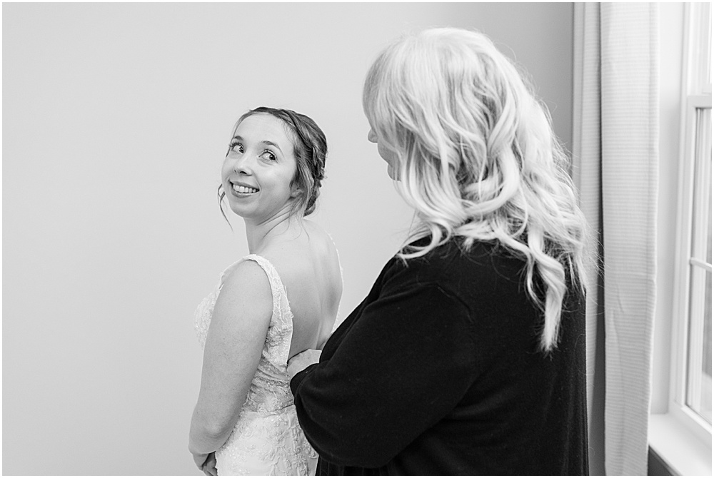 Bride getting ready for at-home, brunch wedding in Westfield, Indiana