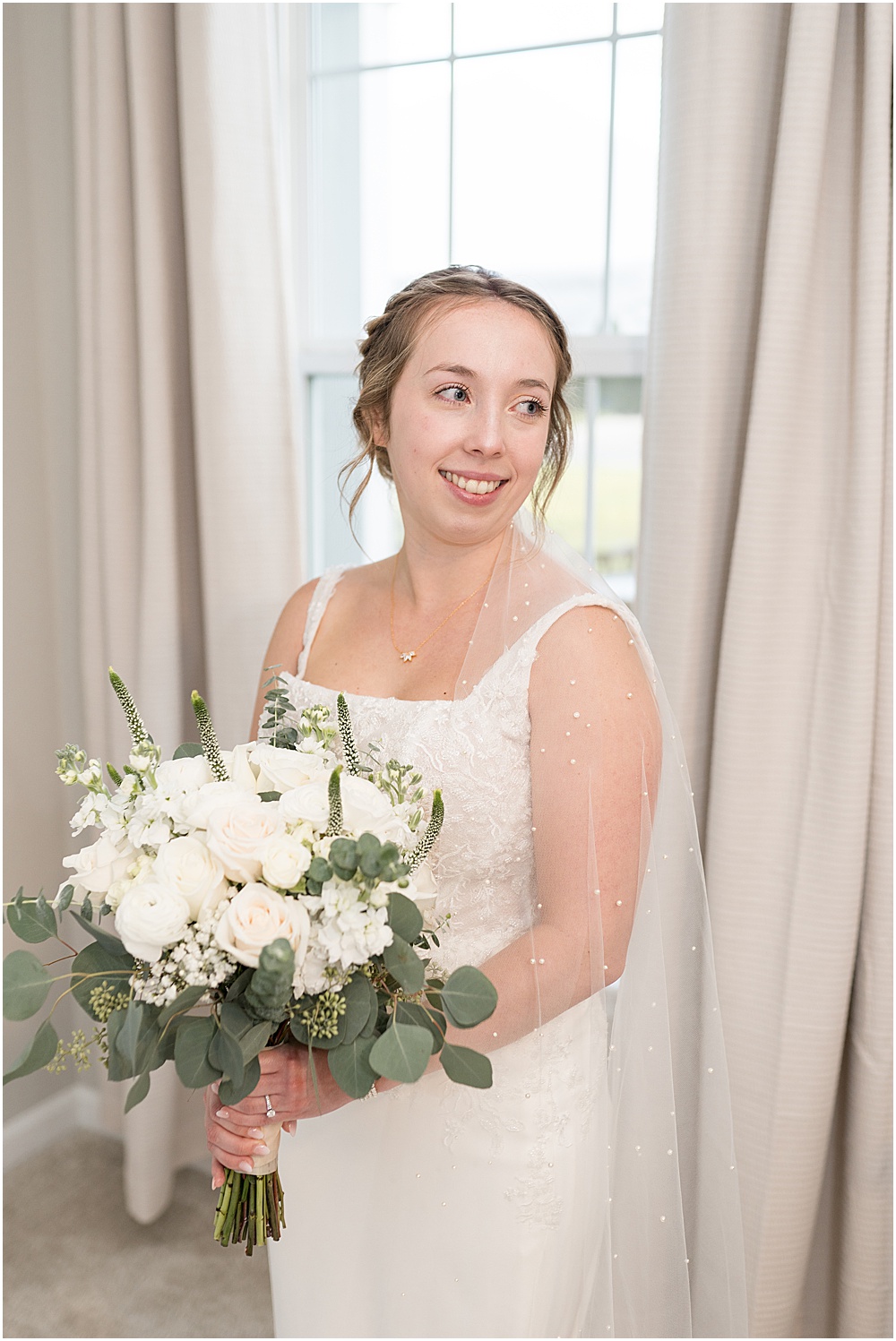 Bride before at-home, brunch wedding in Westfield, Indiana