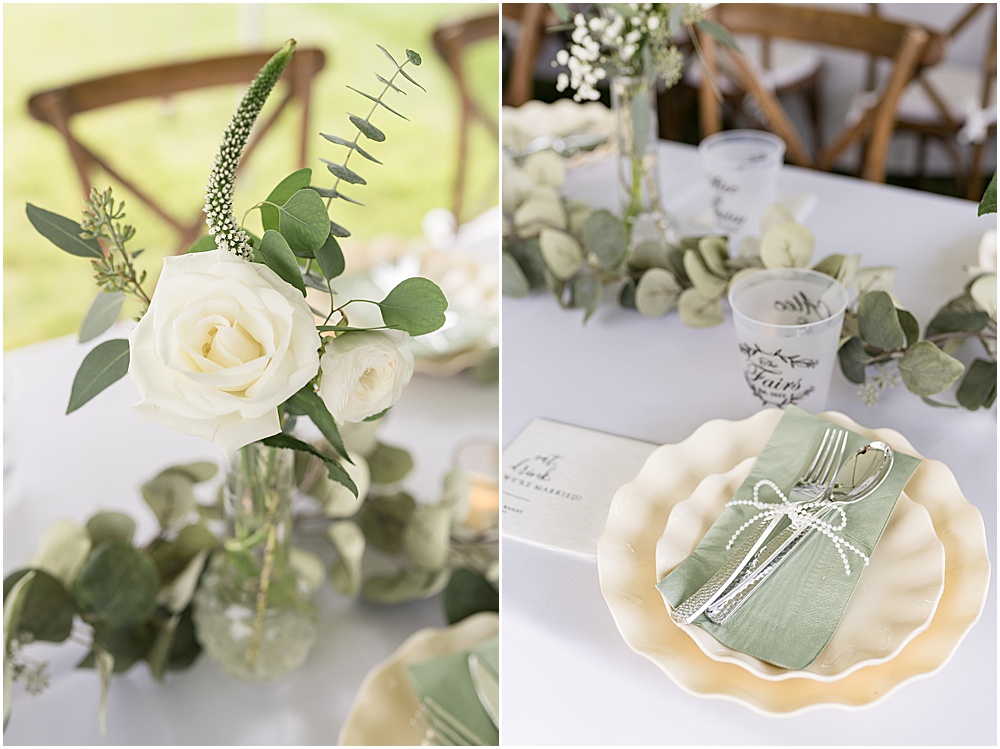 Table decor from at-home, brunch wedding in Westfield, Indiana