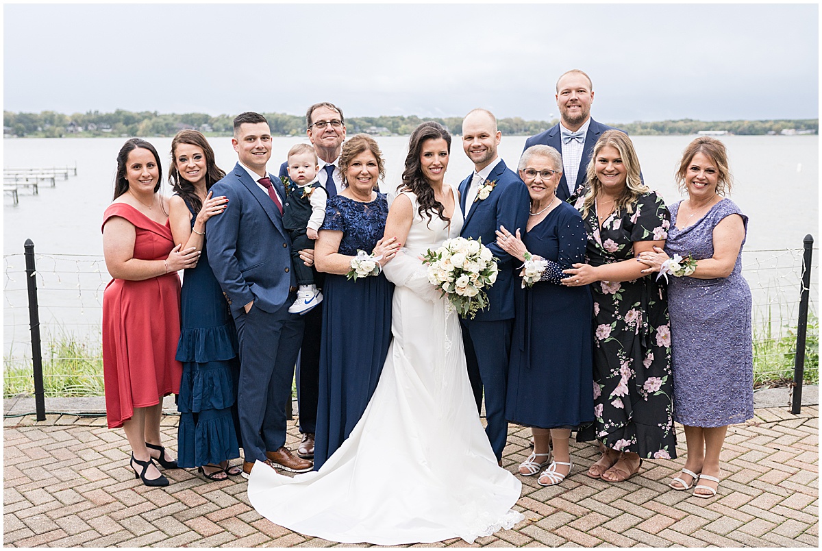 Family photos at Lighthouse Restaurant wedding in Cedar Lake, Indiana