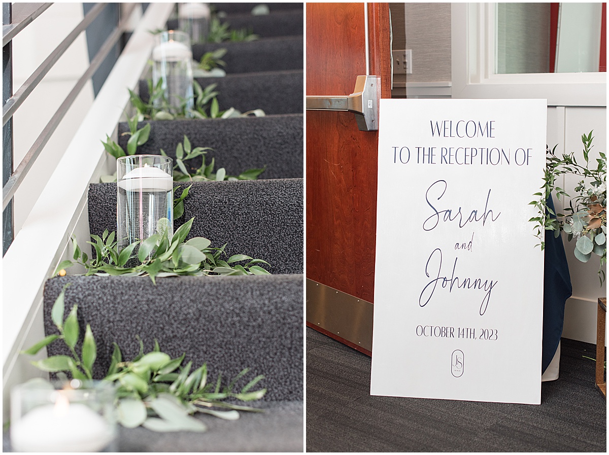 Candle and sign details for Lighthouse Restaurant wedding in Cedar Lake, Indiana