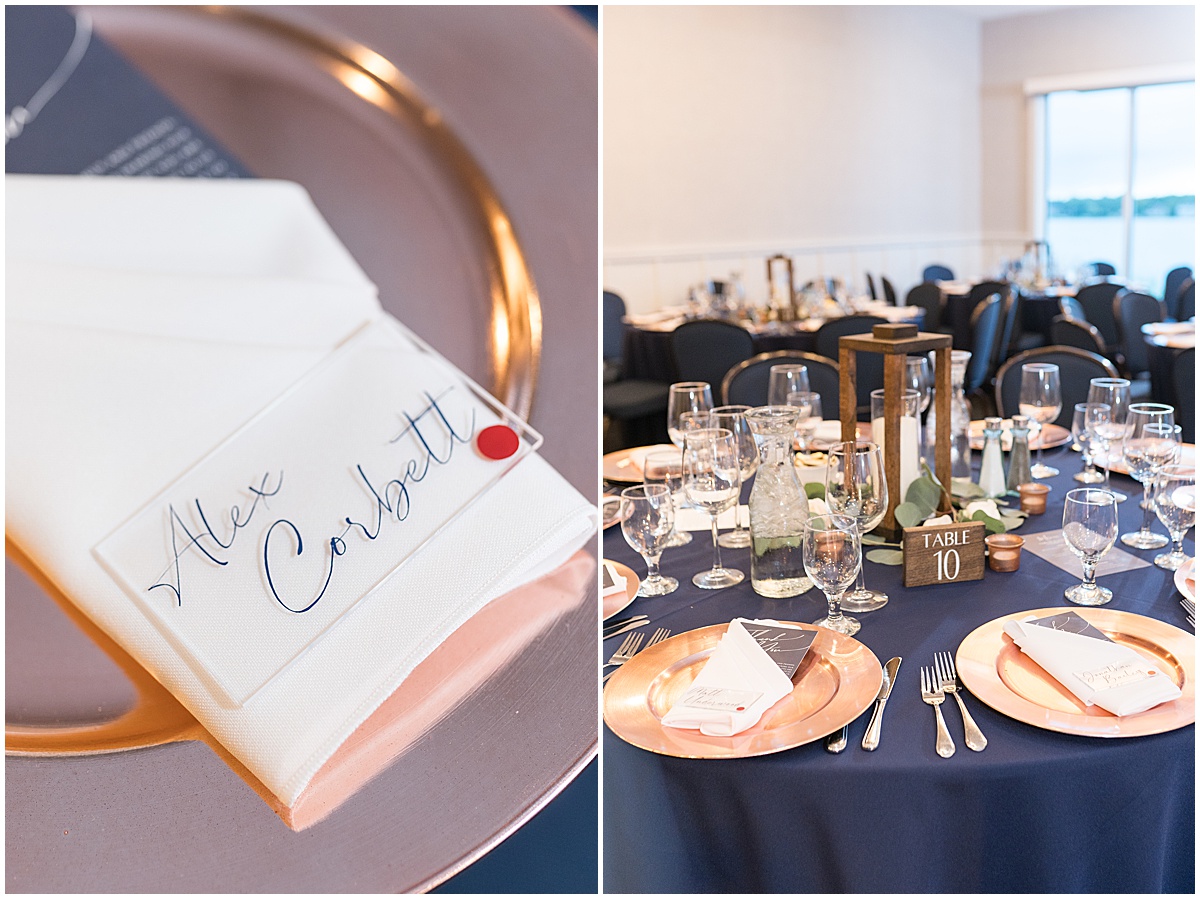 Personalized table setting at Lighthouse Restaurant wedding in Cedar Lake, Indiana