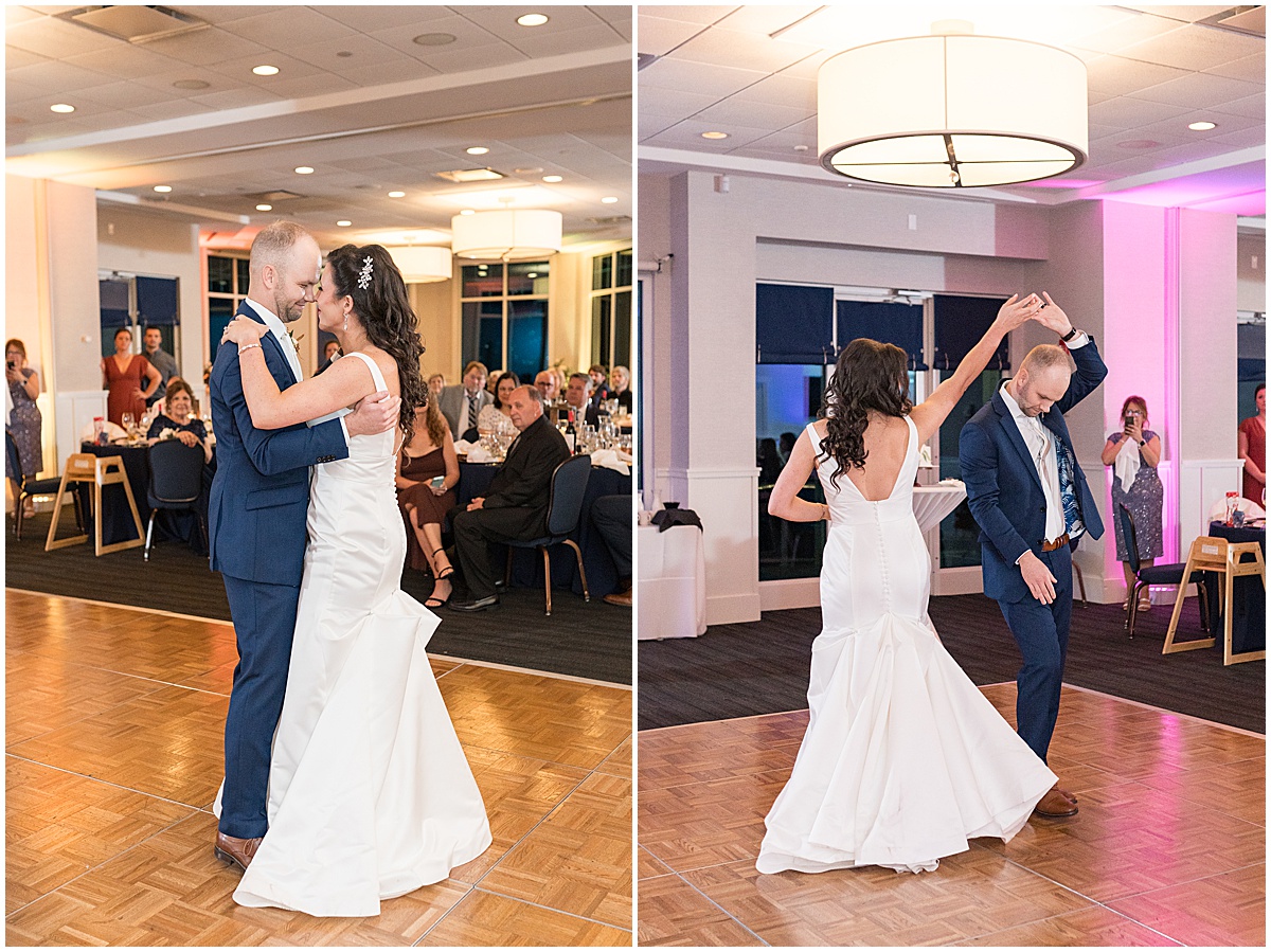 Bride and groom first dance at Lighthouse Restaurant wedding in Cedar Lake, Indiana