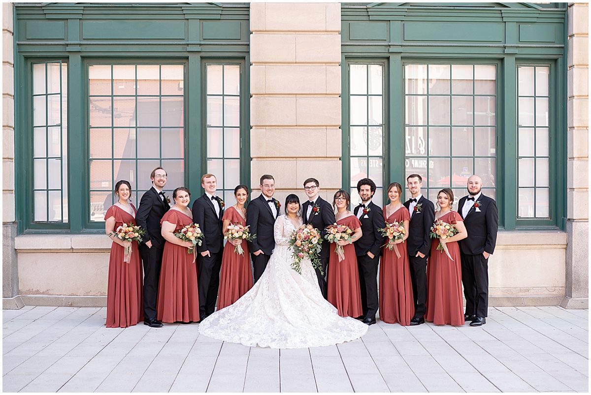 Full bridal party in downtown Indianapolis