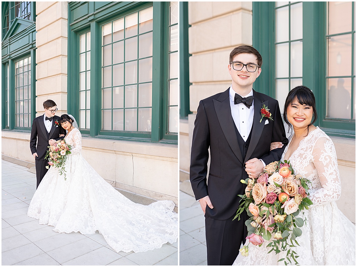 Bride shows off full train in downtown Indianapolis