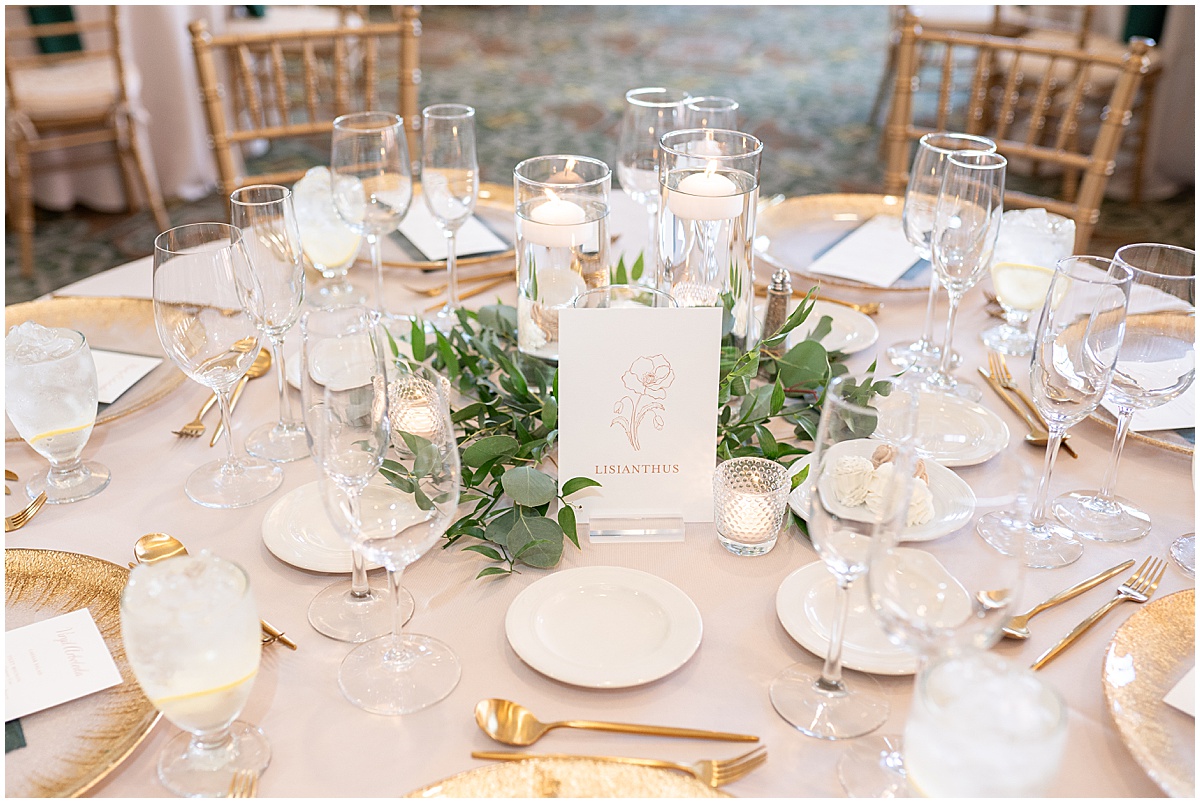 Gold table setting at Union Station Illinois Street Ballroom wedding in downtown Indianapolis